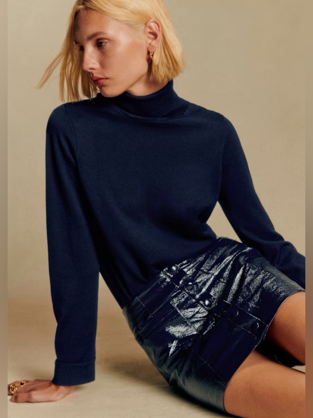 SEZANE Navy Blue Luca Turtleneck Merino Wool Jumper Size XS Excellent Condition